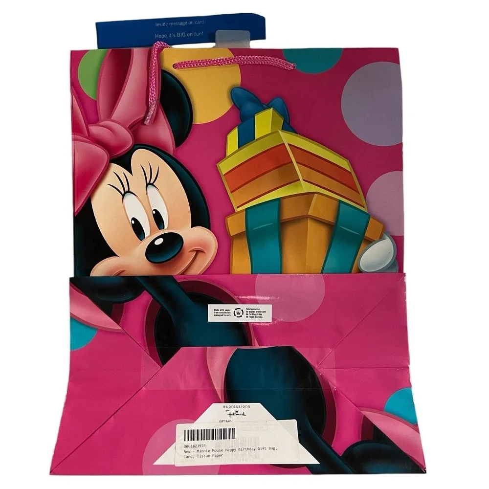 Disney‎ Hallmark Expressions Pink Minnie Mouse Birthday Gift Bag Set Kids Party